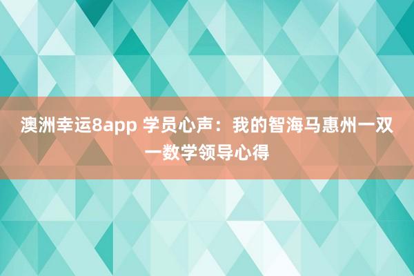 澳洲幸运8app 学员心声：我的智海马惠州一双一数学领导心得